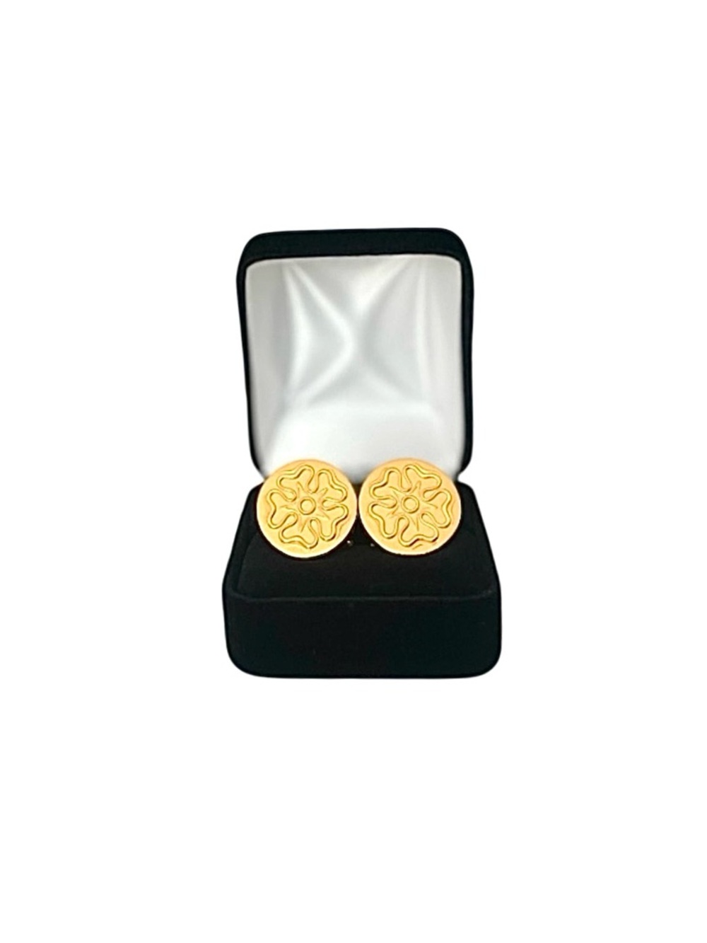 Men’s Cuff Links Gold Tone | Round Engraved Classic Design | T-Bar Fastening
